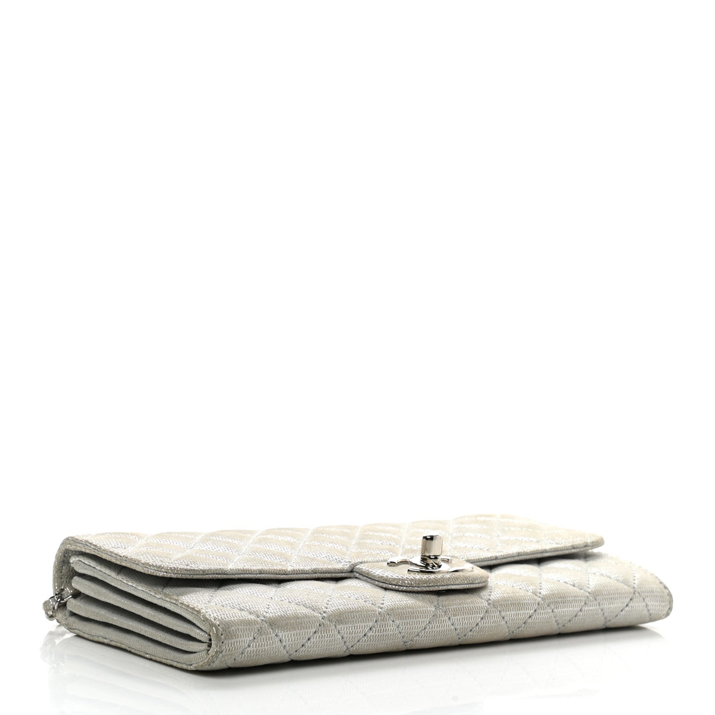 Metallic Suede Quilted East West Flap Clutch Silver