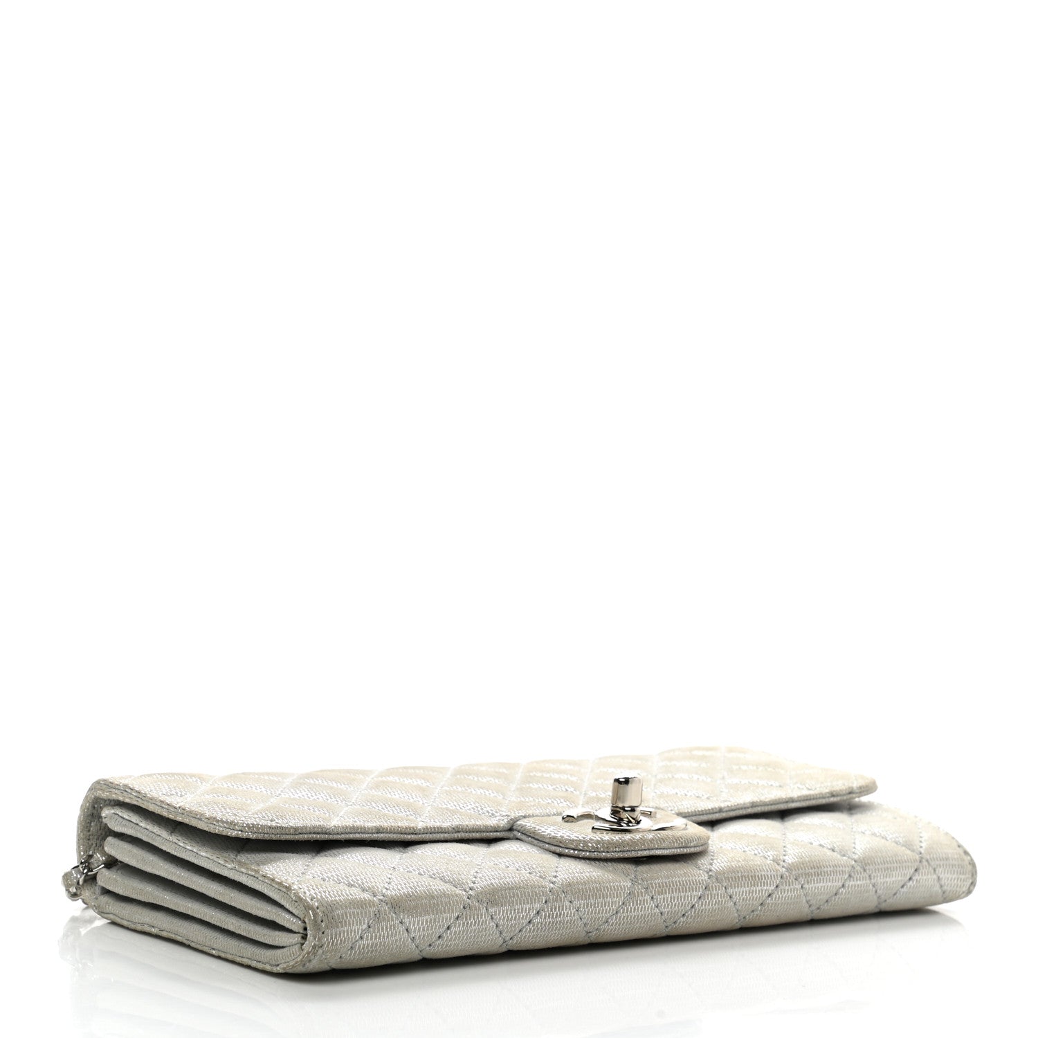 Chanel Metallic Suede Quilted East West Flap Clutch Silver 4 of 12