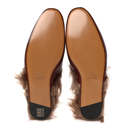 Gucci Betis Glamour Calfskin Granada Kid Fur Mens Princetown Slippers 8 Ruby Bordeaux Naturale 5 of 9