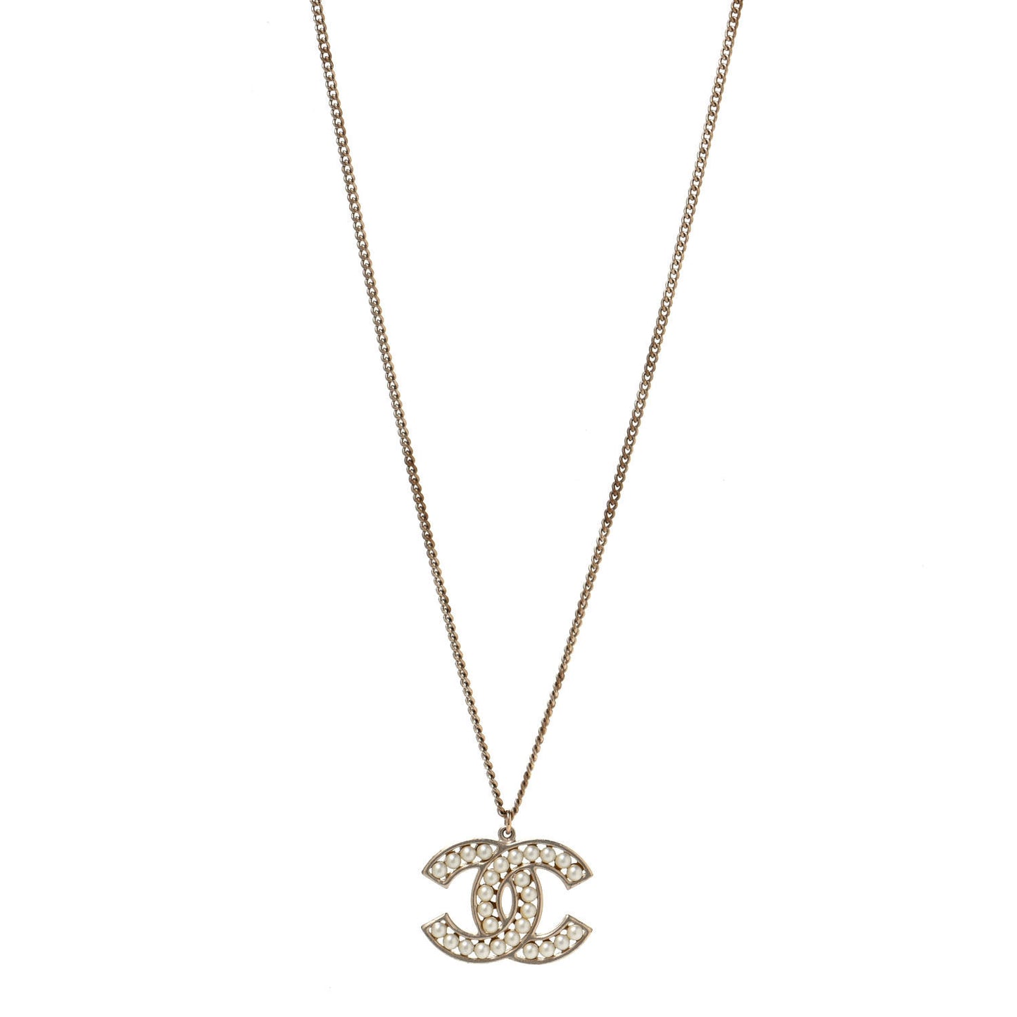 Pearl CC Pendant Necklace Gold