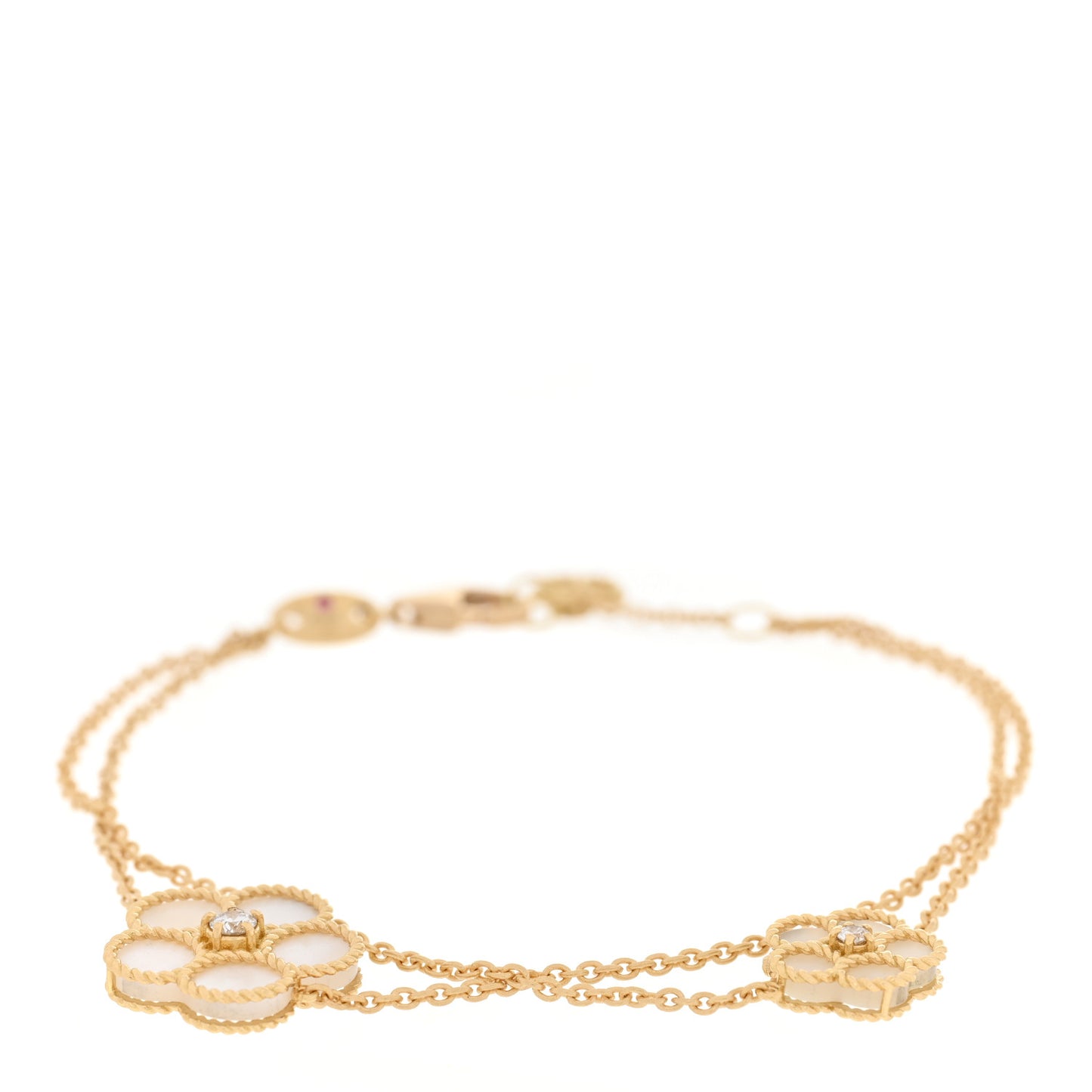 18K Yellow Gold Diamond Mother of Pearl Daisy Double Chain Bracelet