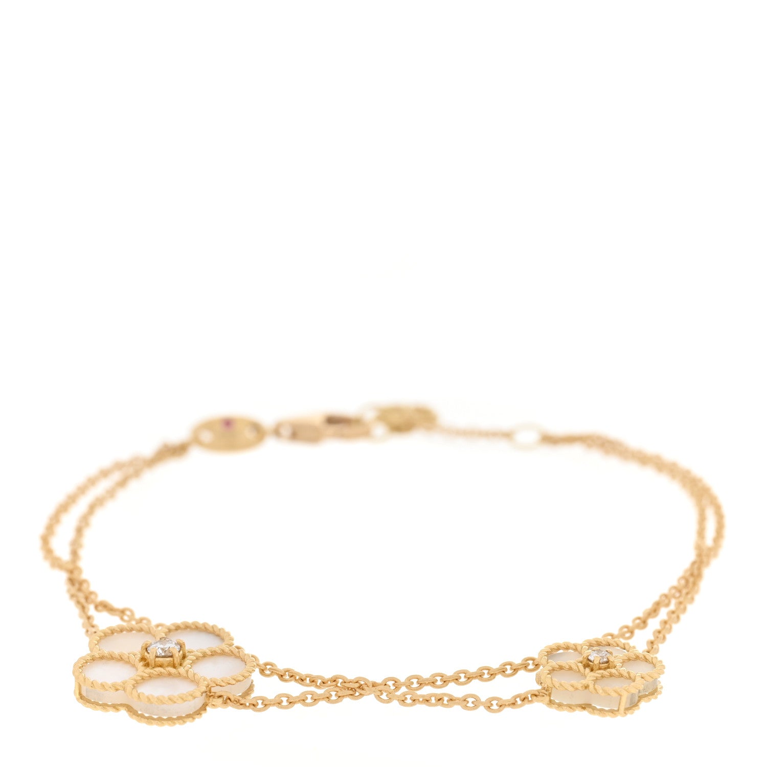 Roberto Coin 18K Yellow Gold Diamond Mother of Pearl Daisy Double Chain Bracelet 1 of 5