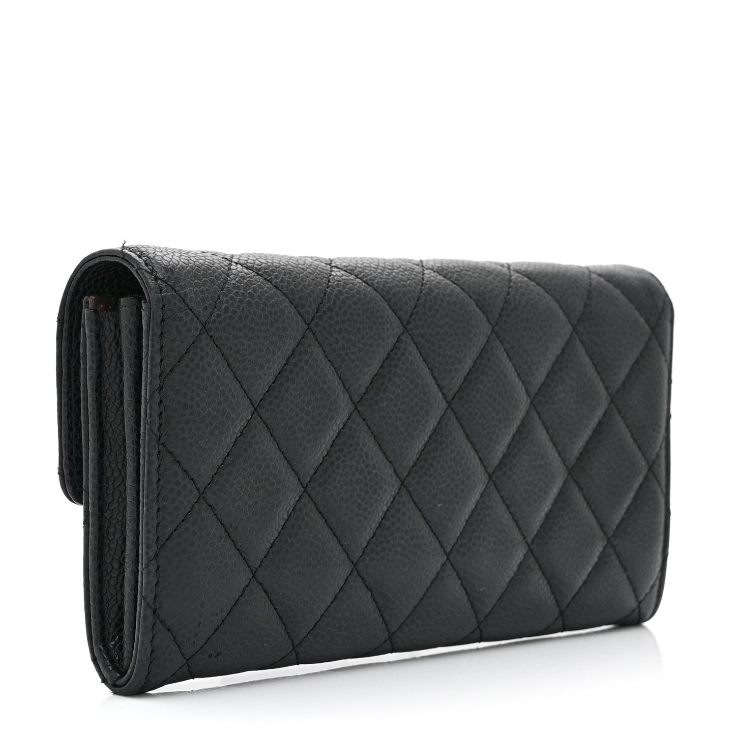 Caviar Quilted Large Gusset Flap Wallet Black
