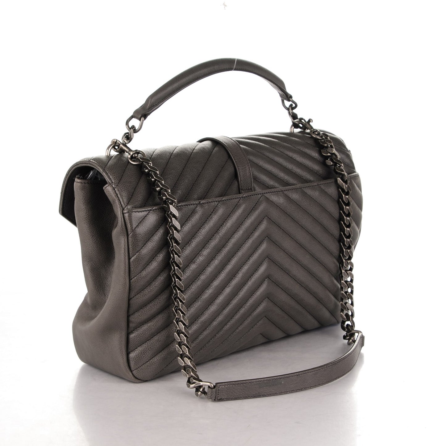 Sheepskin Matelasse Chevron Monogram Large College Satchel Light Coal
