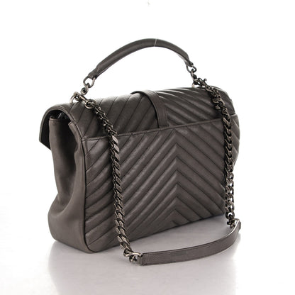Saint Laurent Sheepskin Matelasse Chevron Monogram Large College Satchel Light Coal 3 of 7