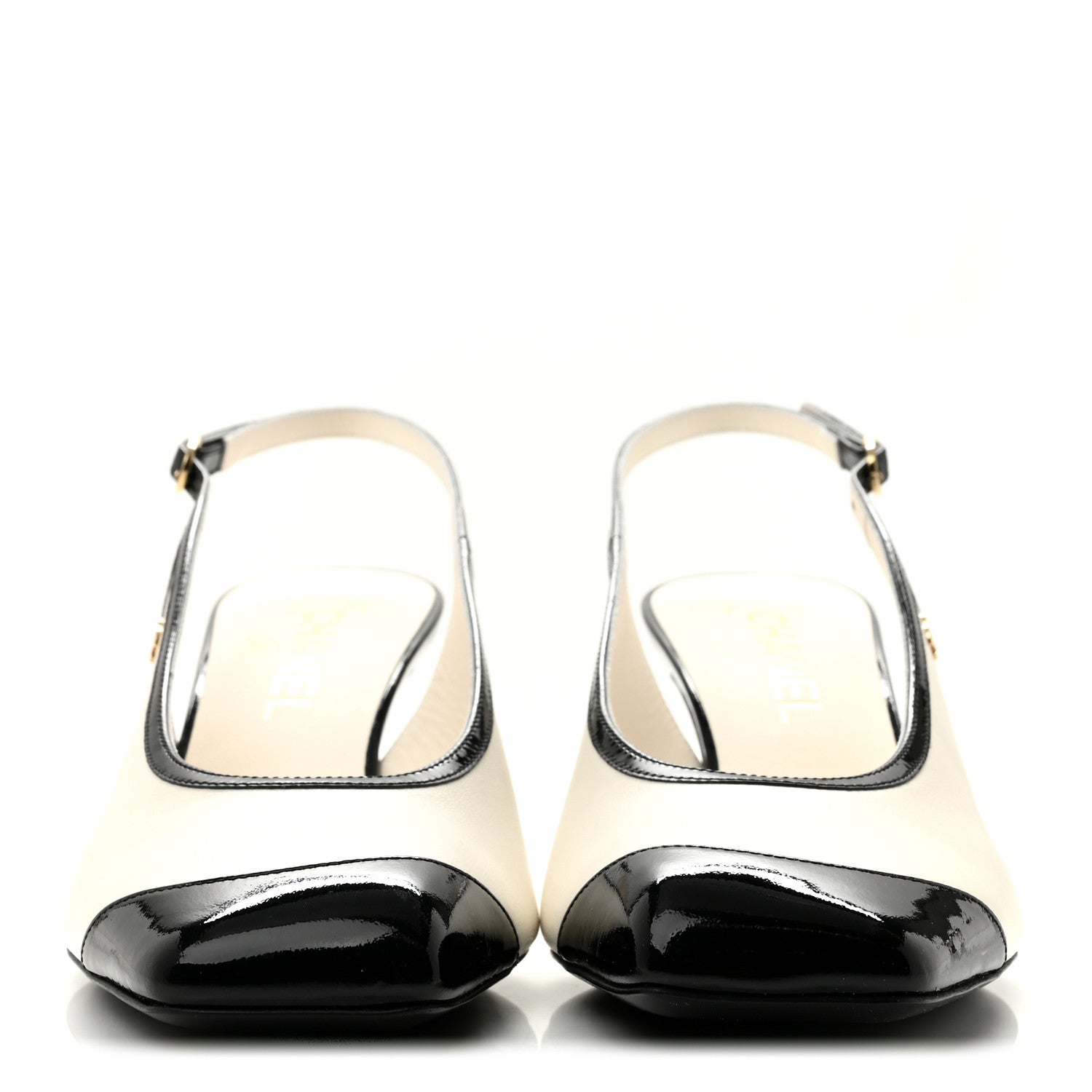 Chanel Lambskin Patent Calfskin Cap Toe CC Slingback Pumps 38.5 White Black 3 of 10