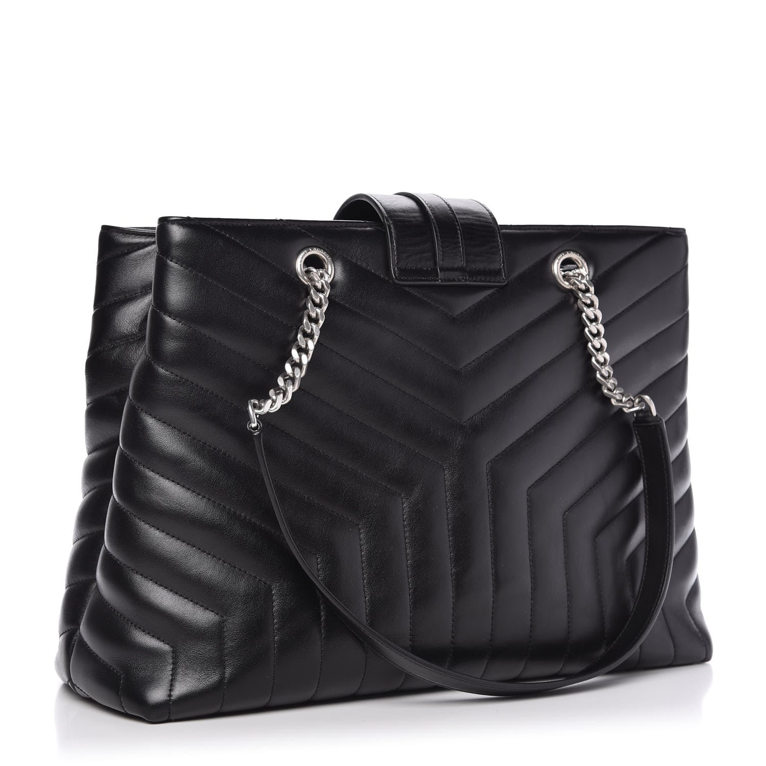 Saint Laurent Calfskin Y Quilted Monogram Large Loulou Shopper Black 3 of 10