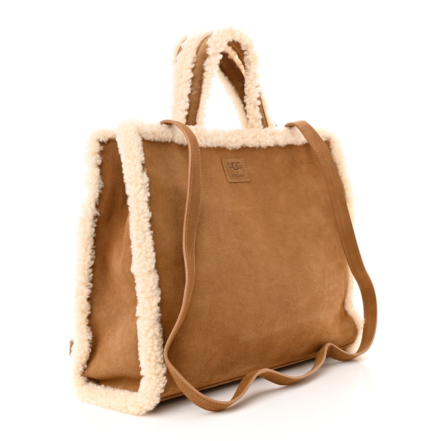 X UGG Suede Shearling Medium Shopping Bag Chestnut