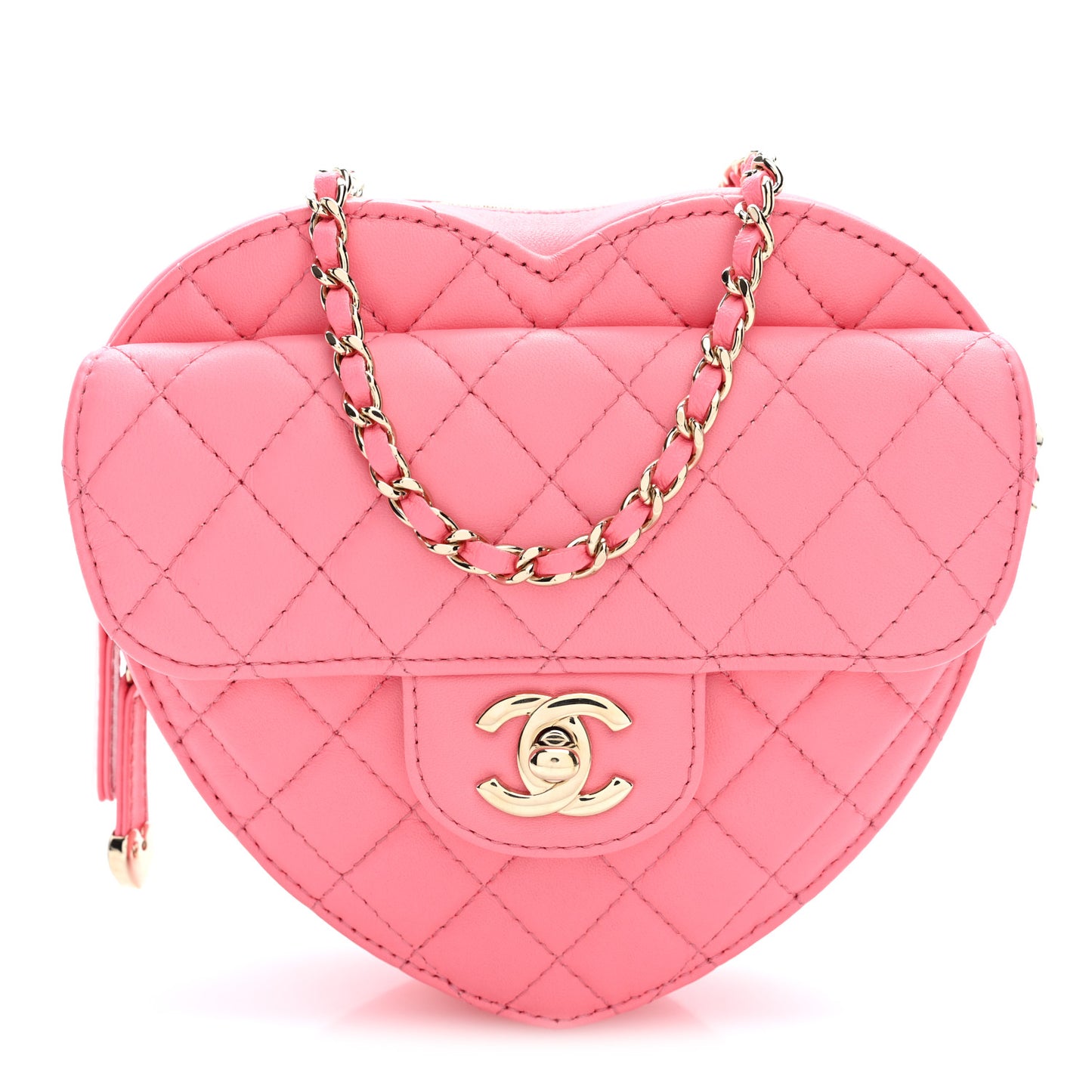Lambskin Quilted Large CC In Love Heart Bag Pink