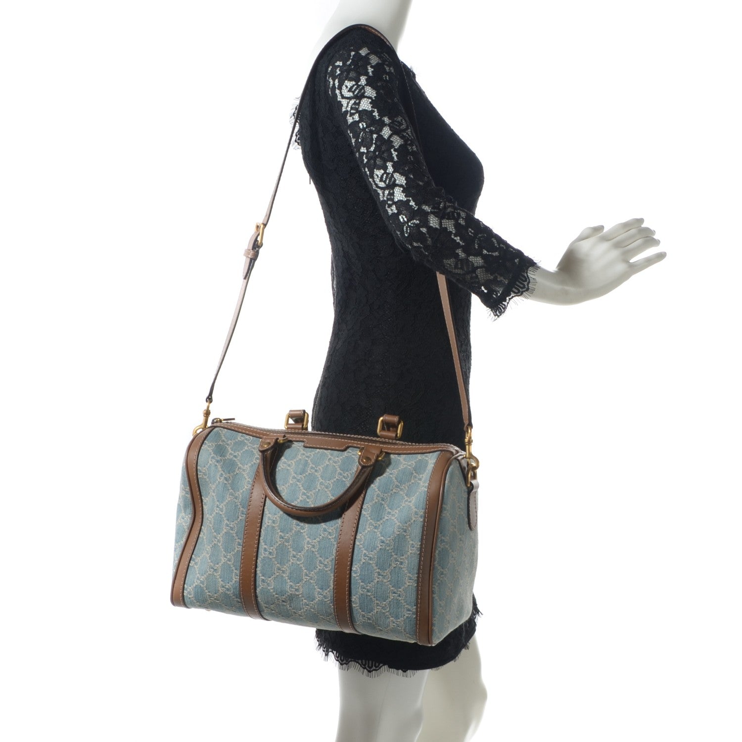 Gucci Denim GG Monogragm Vintage Web Boston Bag Blue 2 of 8