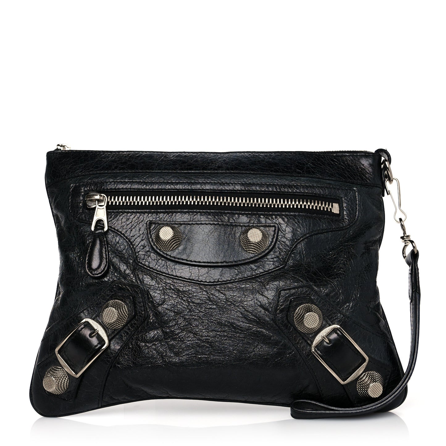 Chevre Giant 21 Silver Hardware Flat Handle Clutch Black