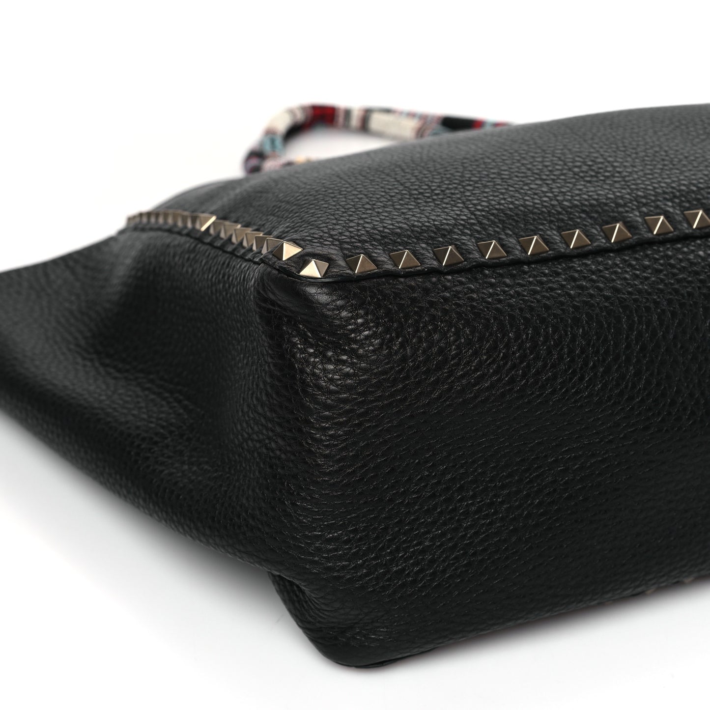 Pebbled Calfskin Beaded Rockstud Tote Black