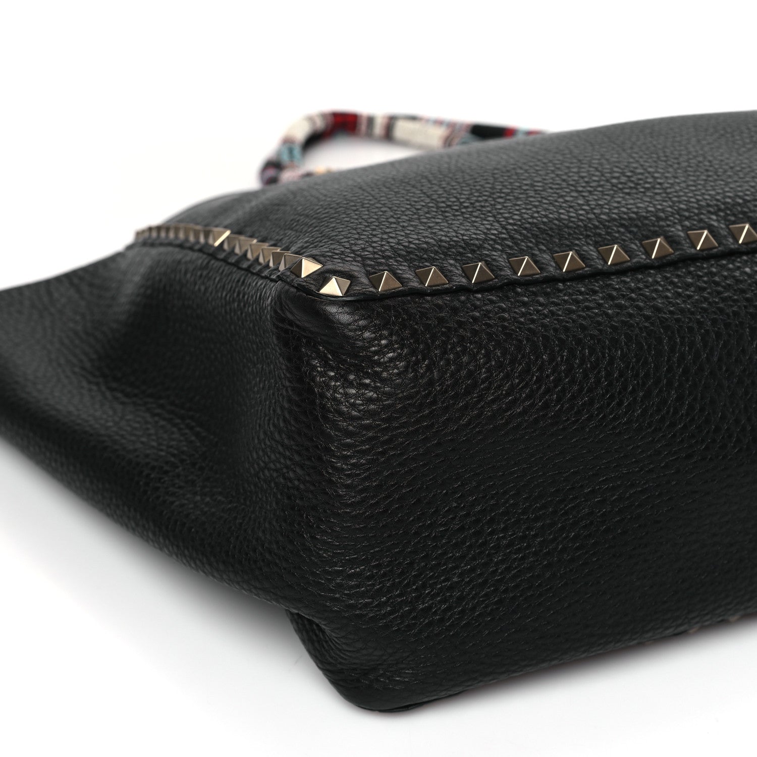 Valentino Garavani Pebbled Calfskin Beaded Rockstud Tote Black 7 of 15