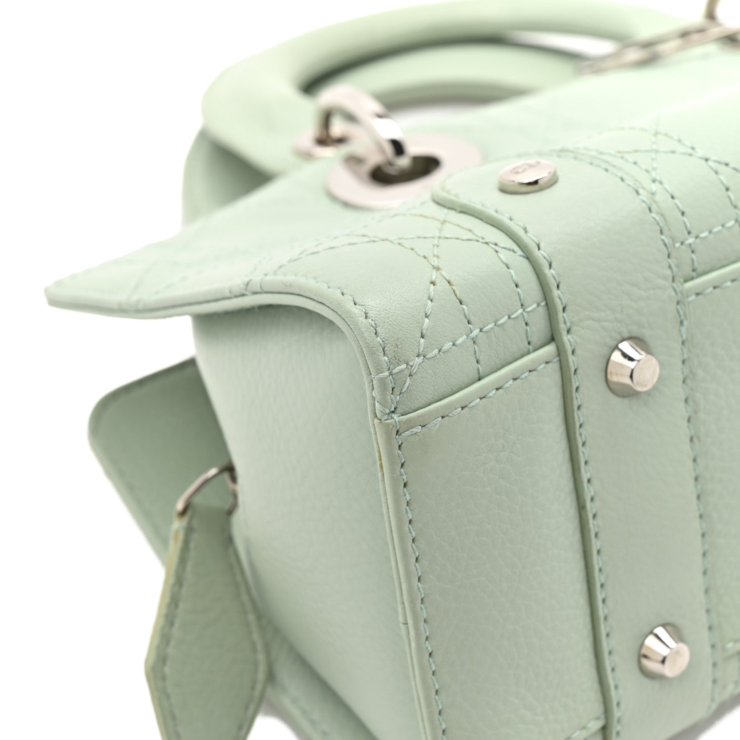 Calfskin Cannage Stitched Small East West Lady Dior Mint Green