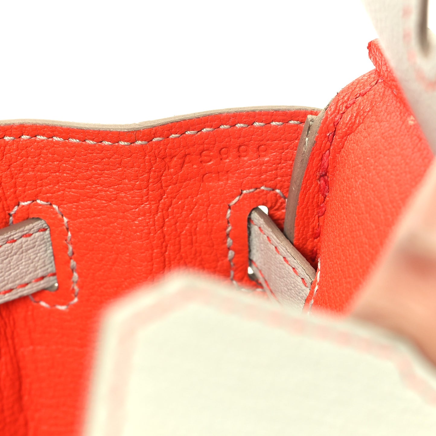 Chevre Mysore Horseshoe Birkin 25 Gris Perle Orange Poppy