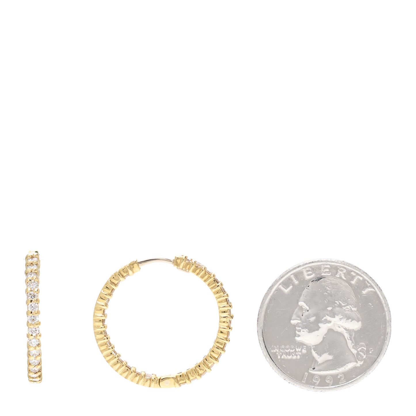 18K Yellow Gold Diamond 25mm Inside Out Hoop Earrings