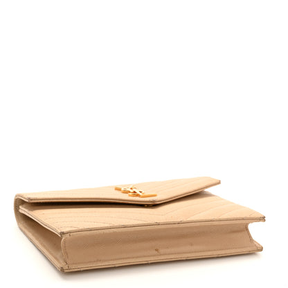 Saint Laurent Grain De Poudre Matelasse Chevron Monogram Envelope Chain Wallet Nude Powder 4 of 15