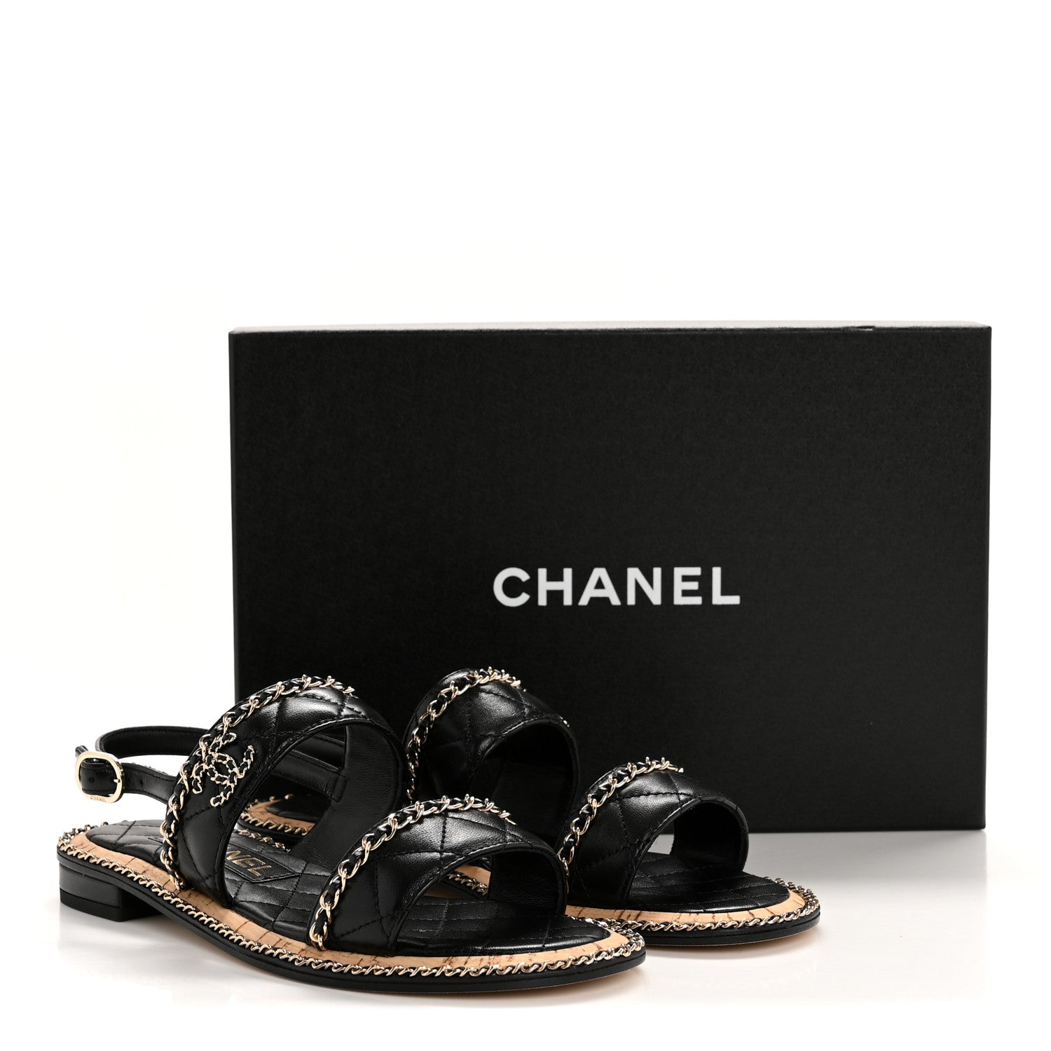 Chanel Shiny Lambskin Quilted Chain CC Sandals 36.5 Black 10 of 10