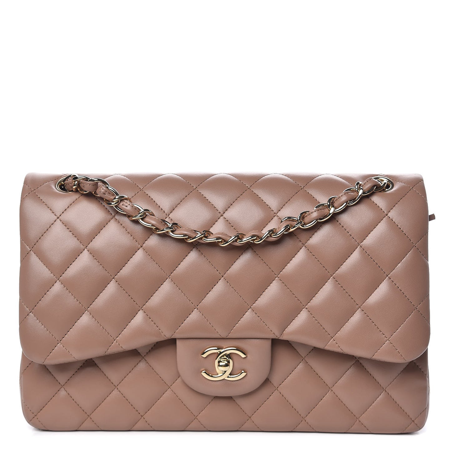 Lambskin Quilted Jumbo Double Flap Dark Beige