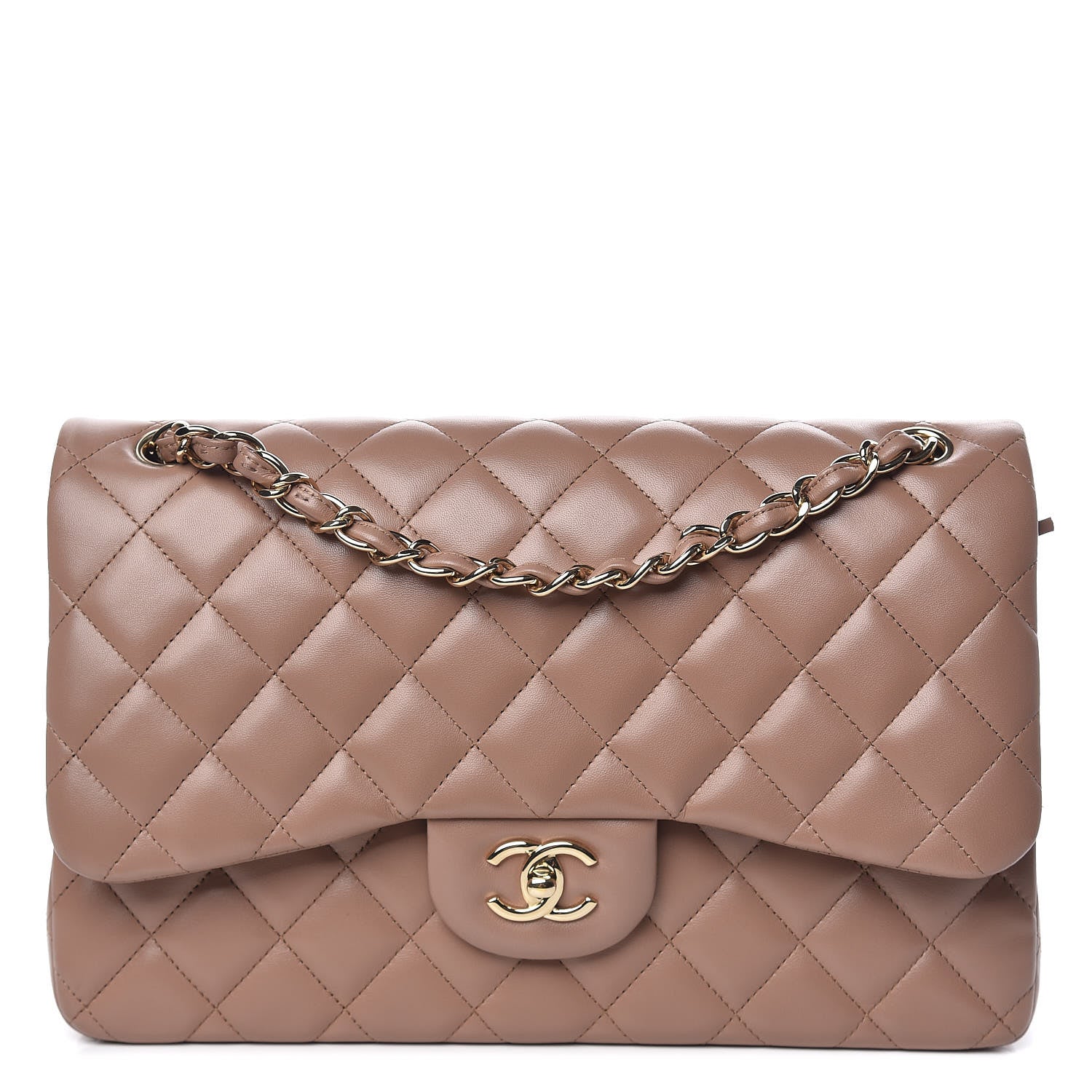 Chanel Lambskin Quilted Jumbo Double Flap Dark Beige 1 of 13