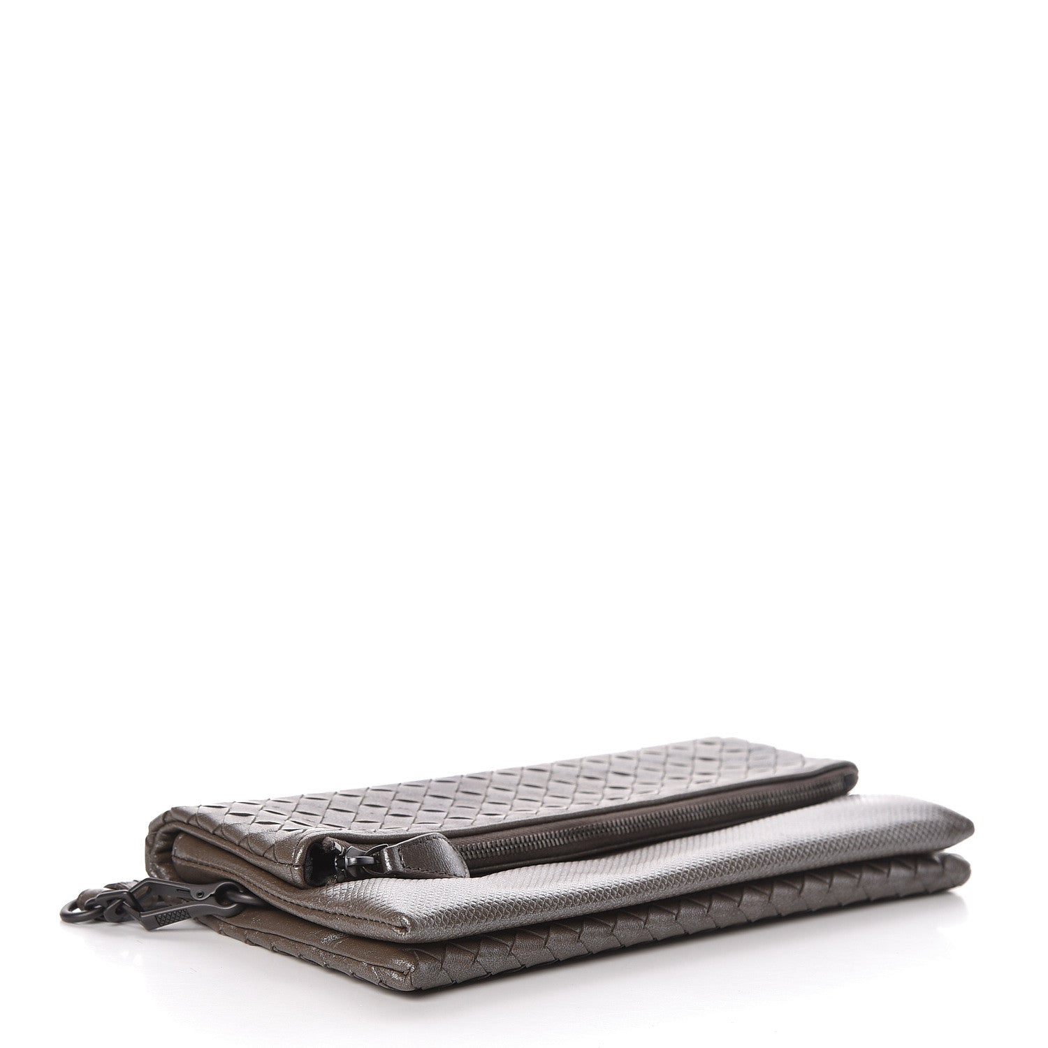 Bottega Veneta Metallic Nappa Intrecciato Flap Wristlet Light Grey 4 of 9