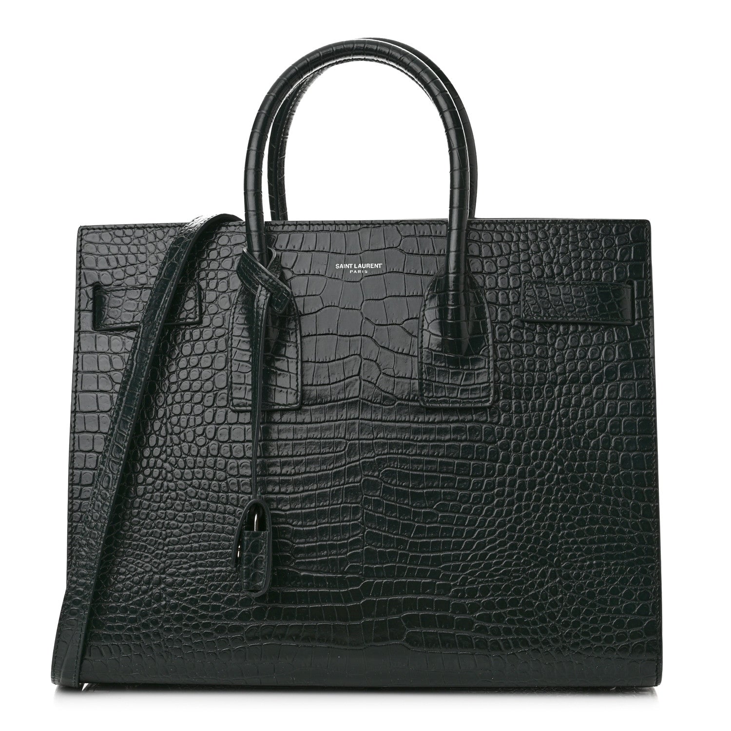 Saint Laurent Calfskin Crocodile Embossed Small Sac De Jour Dusty Black 1 of 9