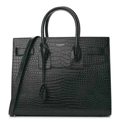 Saint Laurent Calfskin Crocodile Embossed Small Sac De Jour Dusty Black 1 of 9