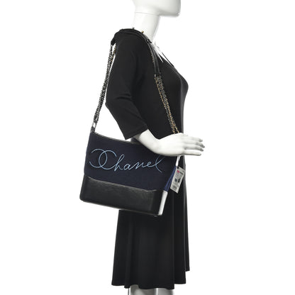 Chanel Wool Embroidered Medium Gabrielle Hobo Dark Navy Blue 2 of 11