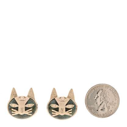 Chanel Metal Pyrite Cat Stud Earrings Green Gold 2 of 5