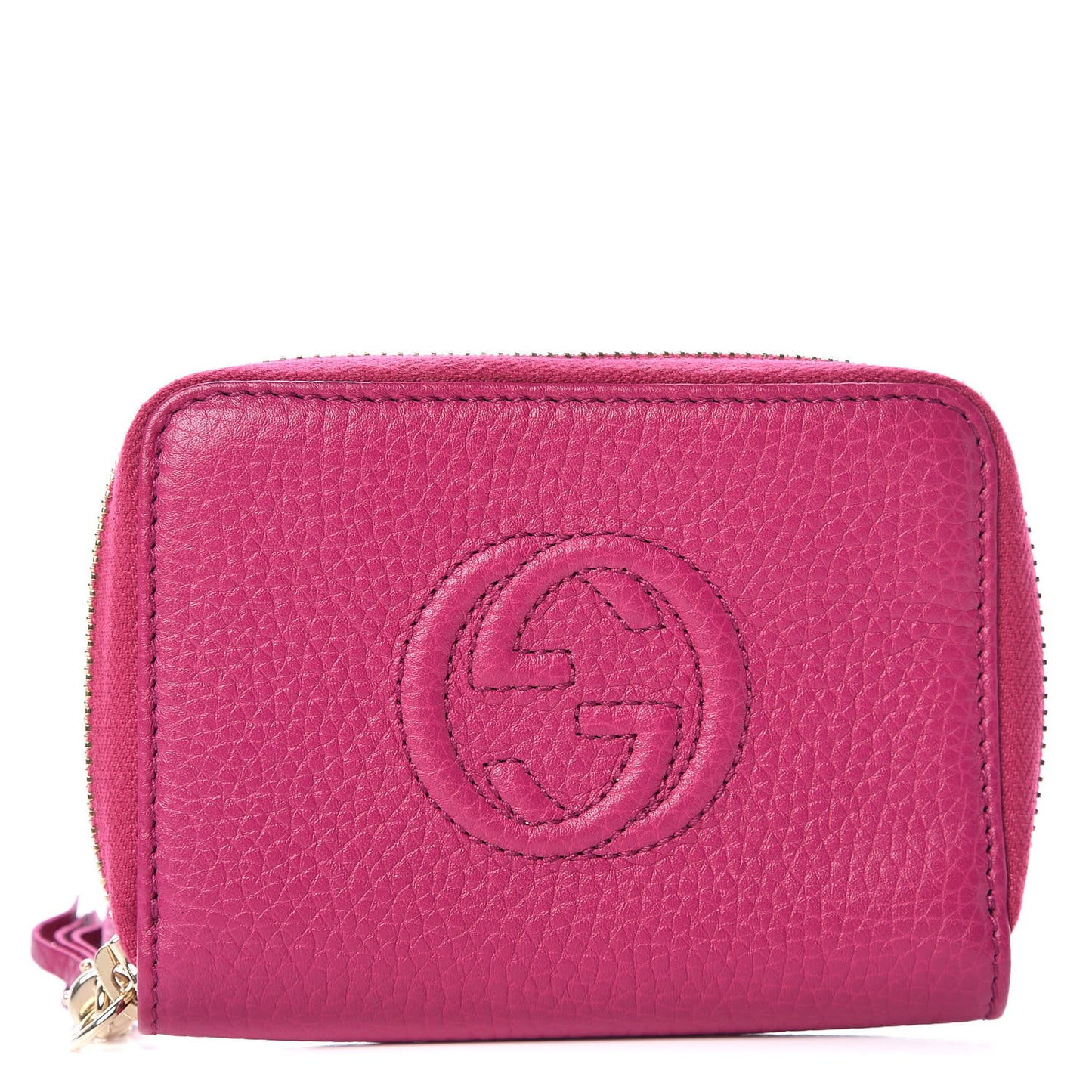Pebbled Calfskin Soho Compact Disco Zip Around Wallet Bright Bougainvillea