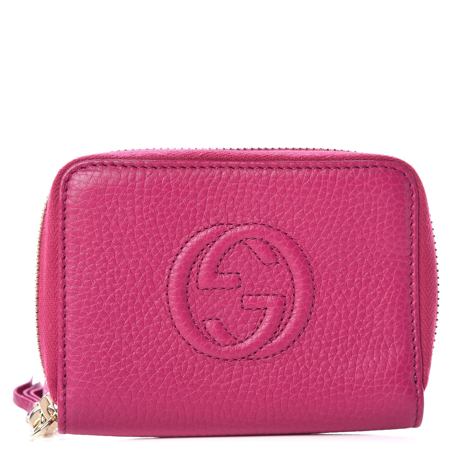 Gucci Pebbled Calfskin Soho Compact Disco Zip Around Wallet Bright Bougainvillea 1 of 8