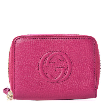 Gucci Pebbled Calfskin Soho Compact Disco Zip Around Wallet Bright Bougainvillea 1 of 8