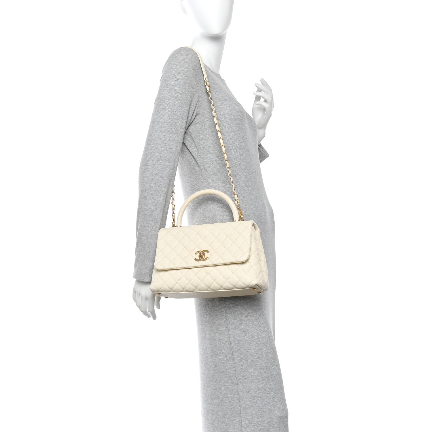 Chanel Caviar Quilted Small Coco Handle Flap White 2 of 10