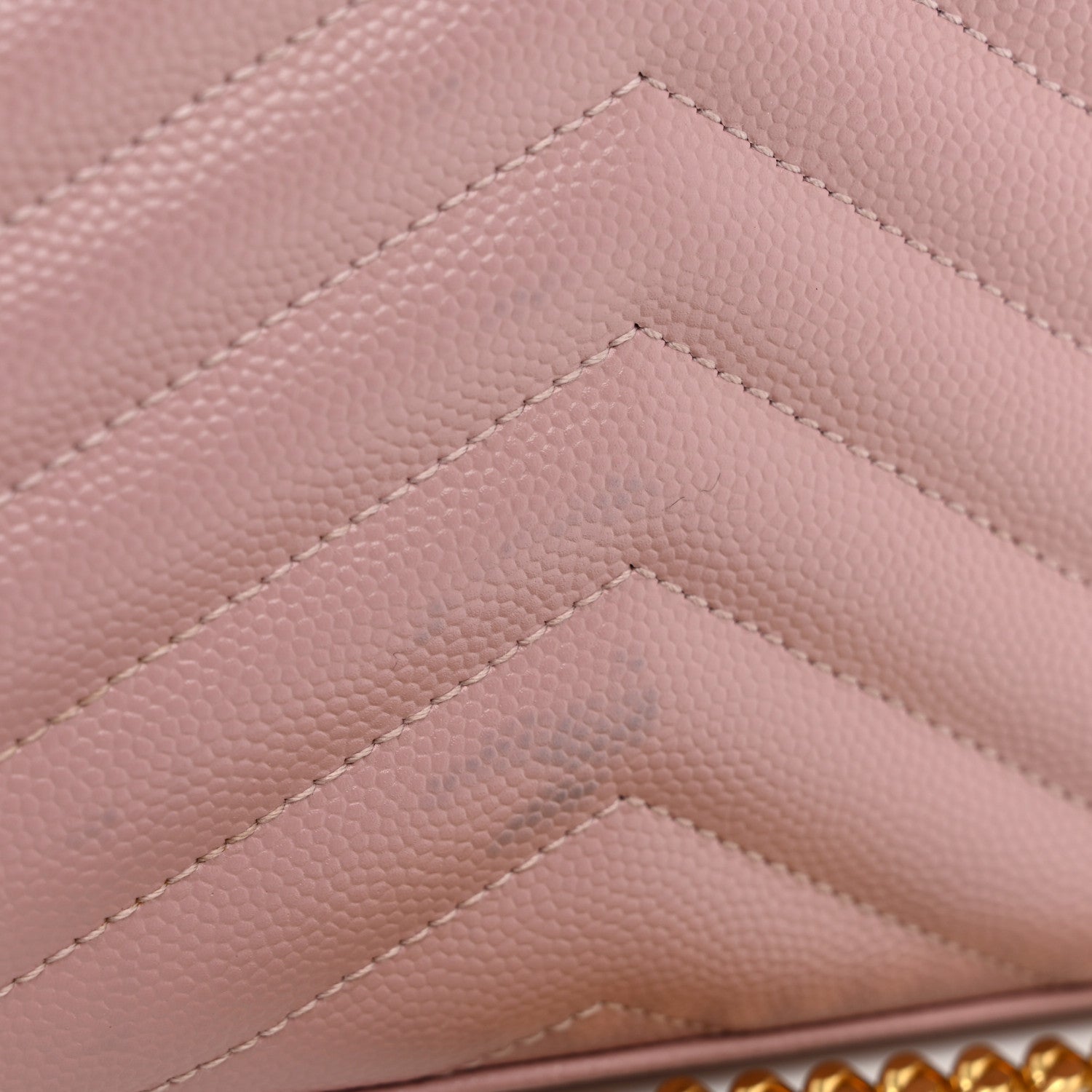 Saint Laurent Grain De Poudre Matelasse Chevron Monogram Chain Wallet Tender Pink 10 of 10