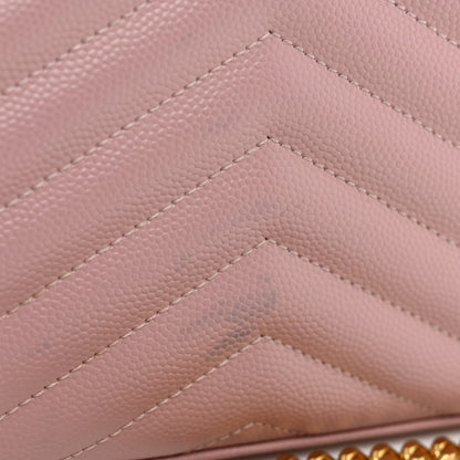 Saint Laurent Grain De Poudre Matelasse Chevron Monogram Chain Wallet Tender Pink 10 of 10