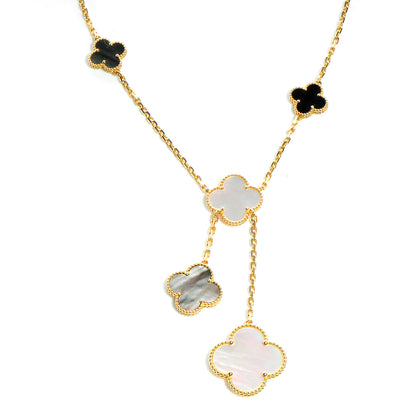 Van Cleef & Arpels 18K Yellow Gold Mother of Pearl Onyx 6 Motifs Magic Alhambra Necklace 1 of 7