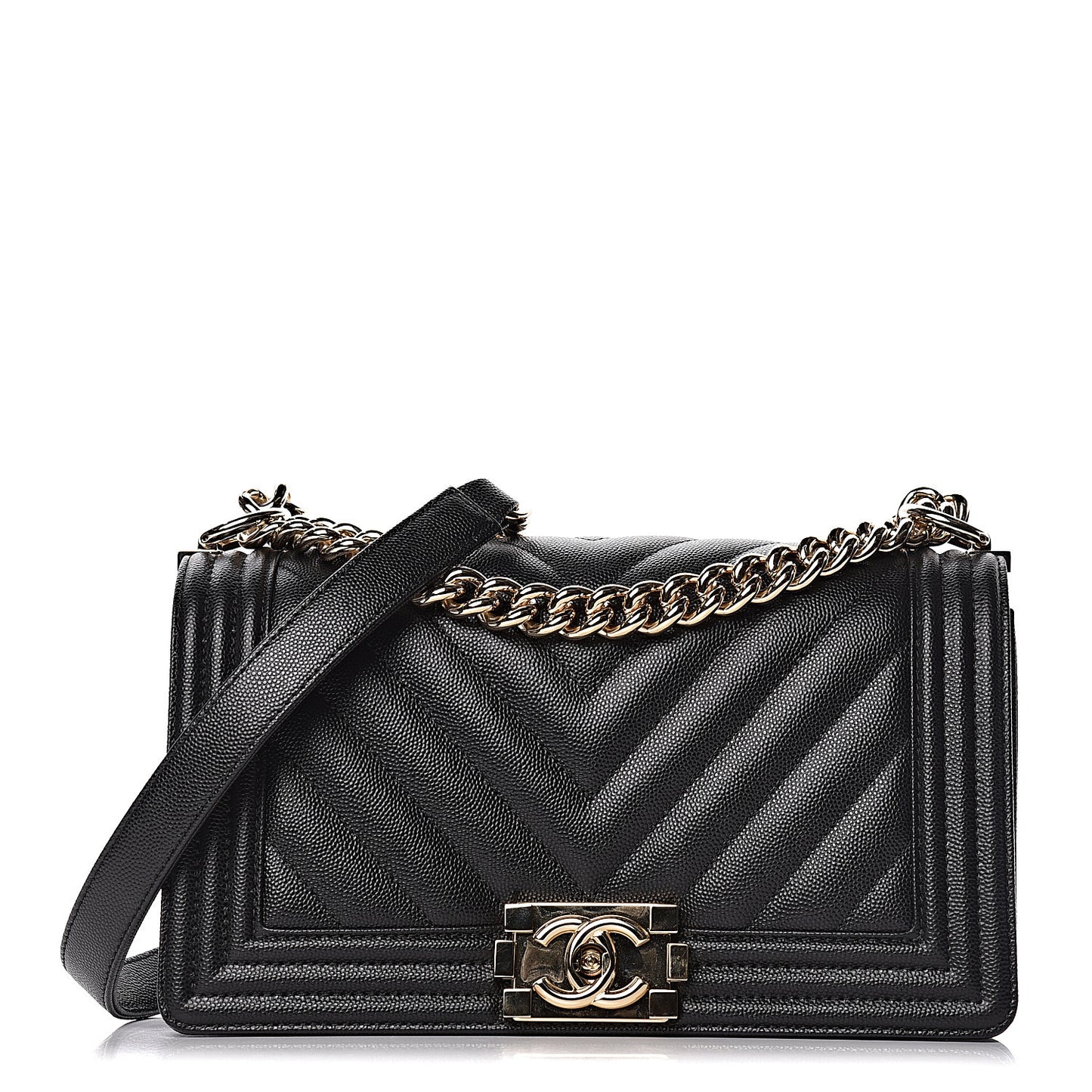 Caviar Chevron Quilted Medium Boy Flap Black