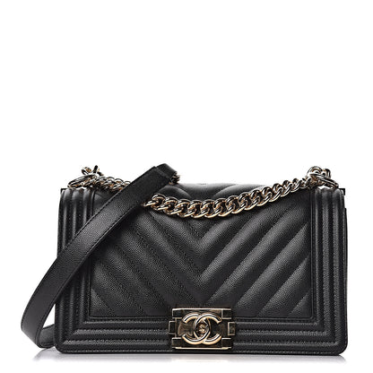Chanel Caviar Chevron Quilted Medium Boy Flap Black 1 of 12