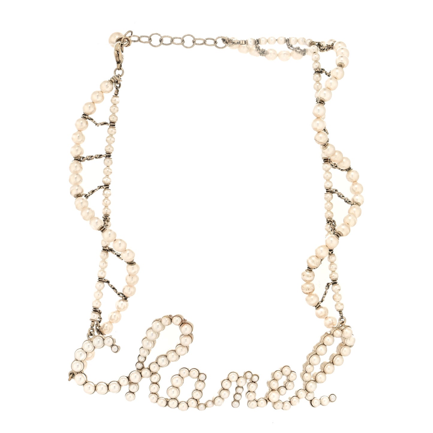 Metal Glass Swirling Pearls Necklace Gold