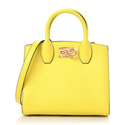 Salvatore Ferragamo Hammered Calfskin The Studio Box Bag Yellow 1 of 8
