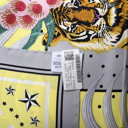 Hermes Silk Tiger Royal Fleuri Scarf 70 Gris Perle Jaune Soufre Gris 3 of 4