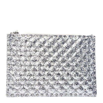 Valentino Garavani Glitter Rockstud Spike Zip Pouch Silver 1 of 6