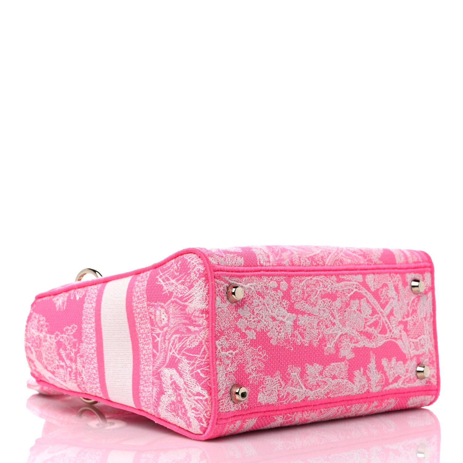 Christian Dior Canvas Toile De Jouy Reverse Embroidered Medium Lady D-Lite Fluorescent Pink 4 of 9