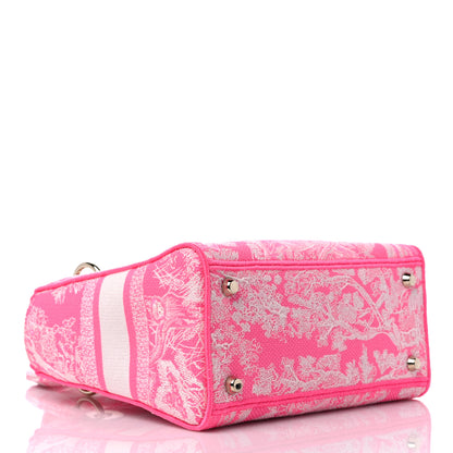 Christian Dior Canvas Toile De Jouy Reverse Embroidered Medium Lady D-Lite Fluorescent Pink 4 of 9
