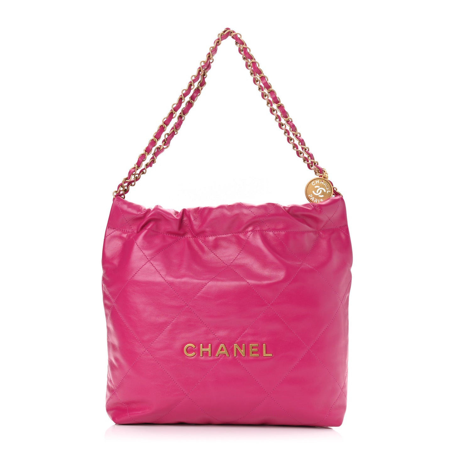 Shiny Calfskin Quilted Small Chanel 22 Fuchsia