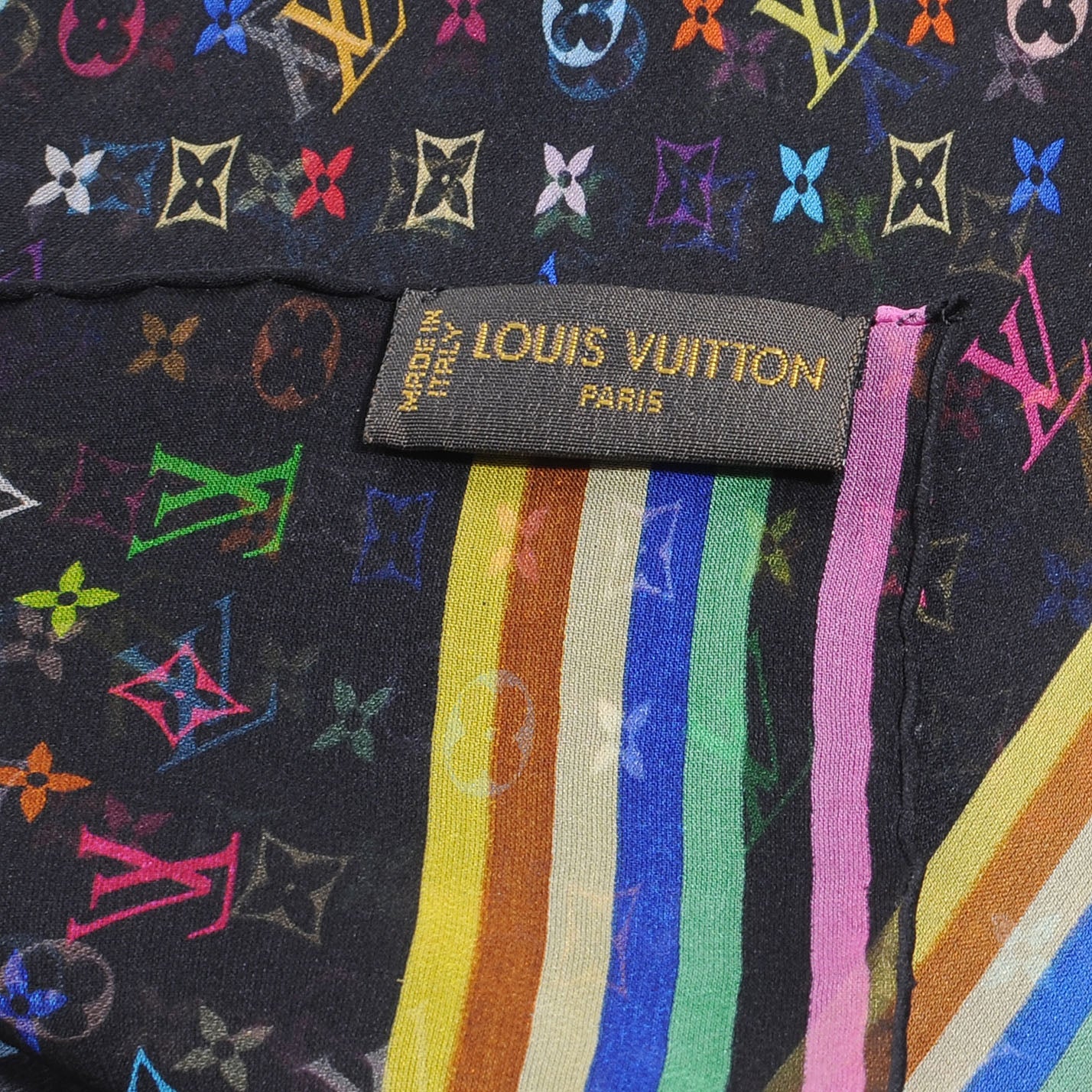 Louis Vuitton Silk Monogram Multicolor Square Scarf Black 5 of 7