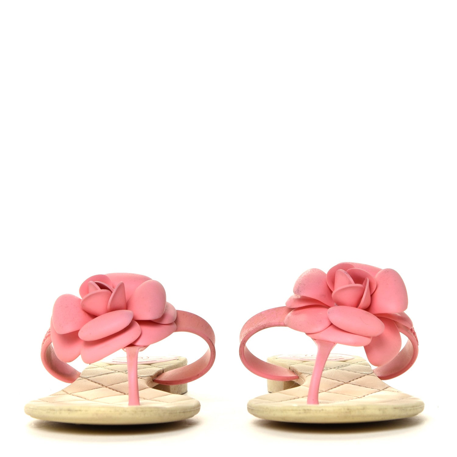 Chanel Jelly Quilted Camellia Thong Sandals 38 Beige Pink 4 of 12