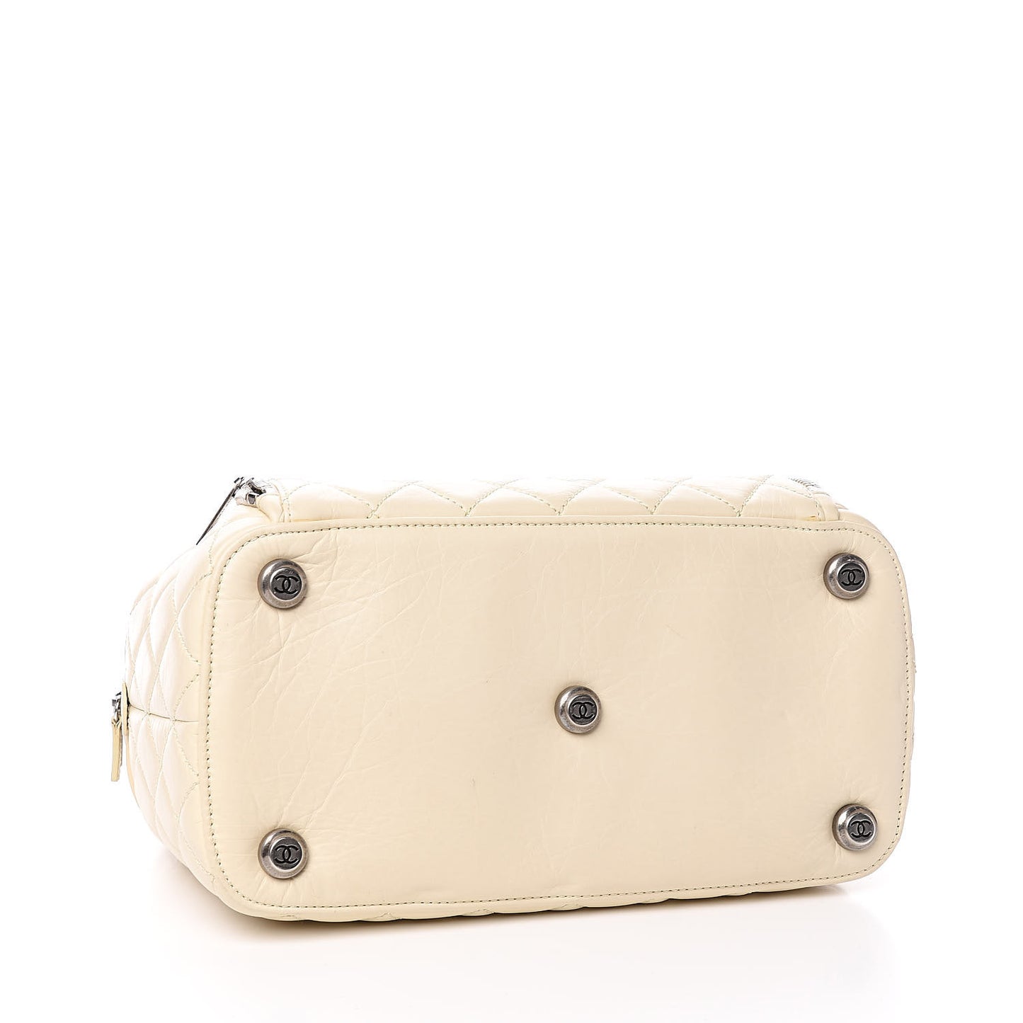 Distressed Lambskin Quilted Paris New York PNY Medium Travel Bag Ivory