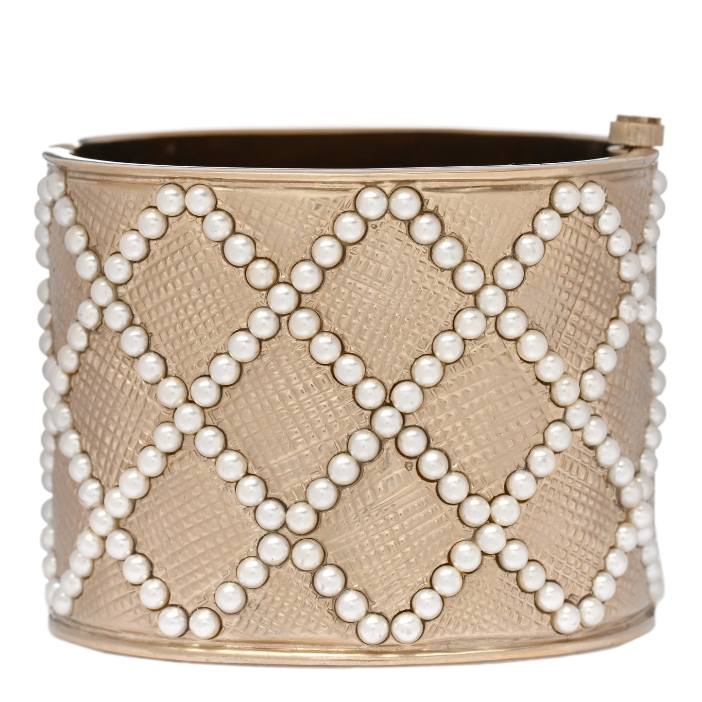 Metal Pearl Quilted Wide Cuff Gold