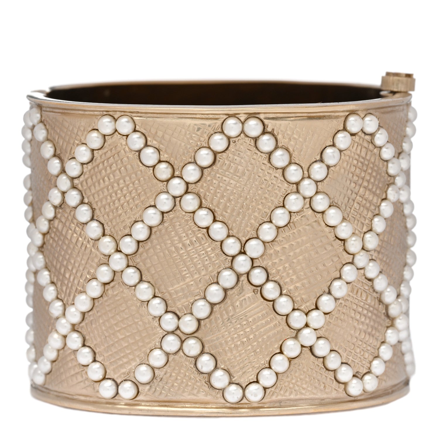Chanel Metal Pearl Quilted Wide Cuff Gold 1 of 5